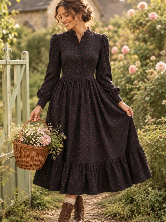 Laura Ashley Dresses & Skirts - Vintage Laura Ashley Black Corduroy Cottagecore Prairie Dress UK Size 8 Feminine